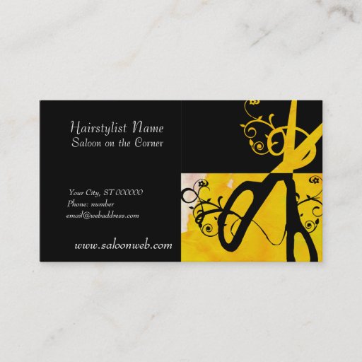 Customizable Yellow and Black Magic Scissors HairStylist Salon Business Cards