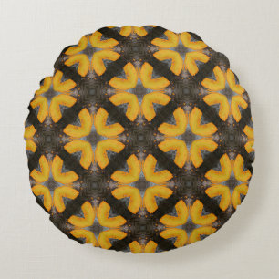 Yellow and Black Modern Hipster Round Pillow