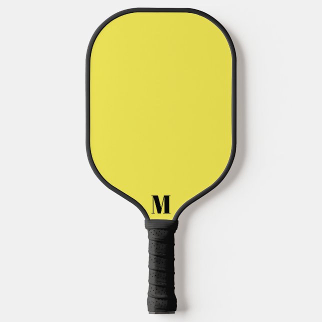 Yellow and Black Modern Monogram Pickleball Paddle (Front)