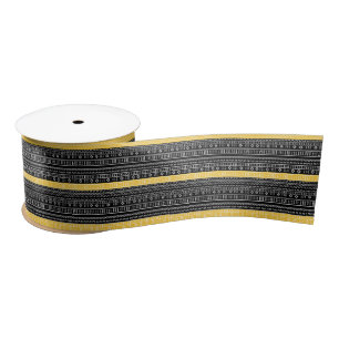 Yellow And Black Modern Mudcloth Satin Ribbon