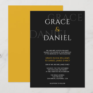 Yellow and Black Modern Shadow Name Wedding Invitation