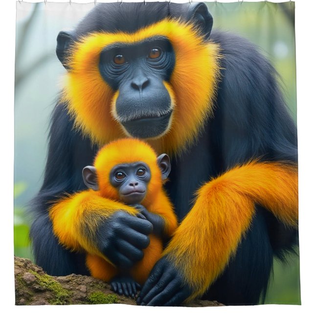 Yellow and Black Monkeys Shower Curtain (Front)