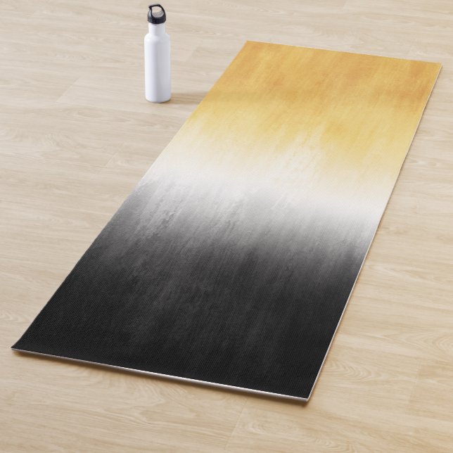Yellow and Black Painting Brush Strokes Modern Art Yoga Mat (In Situ)