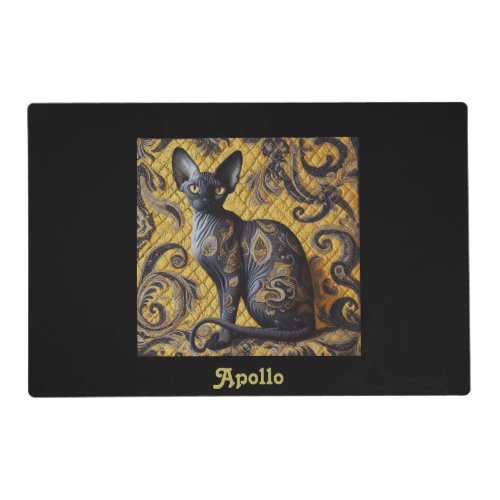 Yellow and Black Paisley Sphynx Cat Placemat