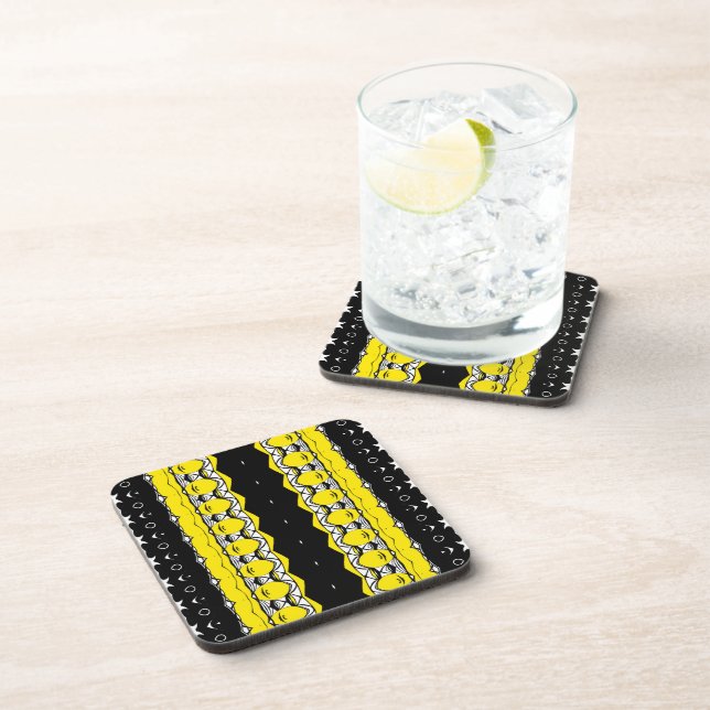 Yellow and Black Pattern Beverage Coaster (Right Side)