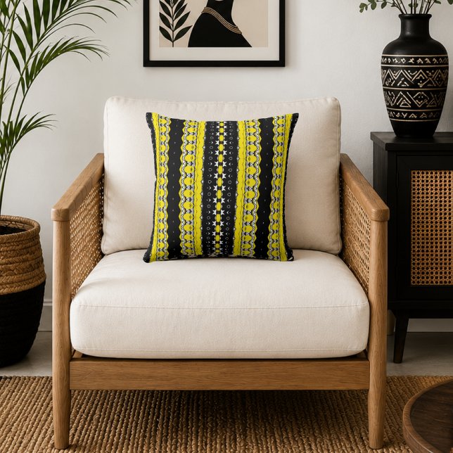 Yellow and Black Pattern Throw Pillow (Creator Uploaded)