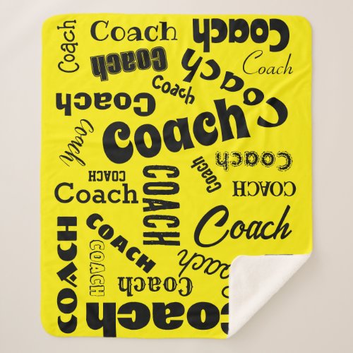 Yellow and Black Personalized Coach Gift Name Art Sherpa Blanket