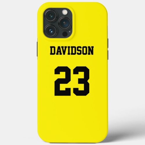 Yellow and Black Personalized Jersey Name Number iPhone 13 Pro Max Case