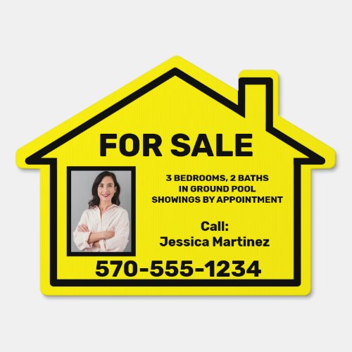 Yellow and Black Photo House For Sale Lawn Sign