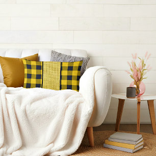 Yellow and black plaid lumbar pillow