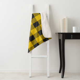 Yellow and black plaid sherpa blanket