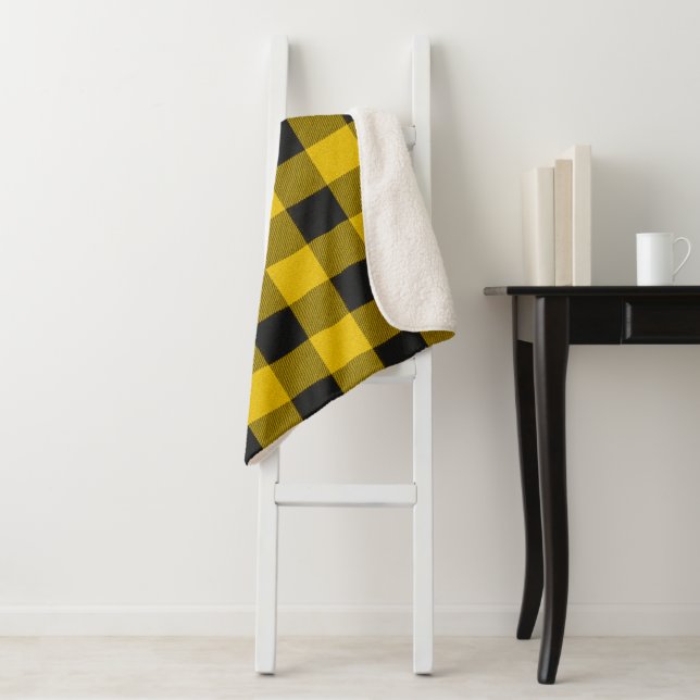 Yellow and black plaid sherpa blanket (In Situ)