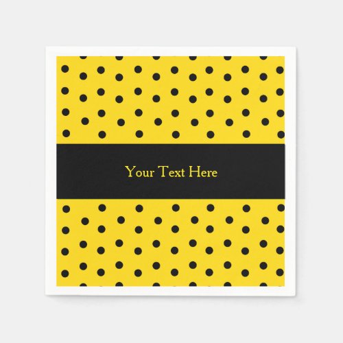 Yellow and Black Polka Dot Custom Paper Napkins