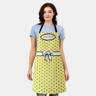 Yellow and Black Polka Dot White Bow Personalized Apron