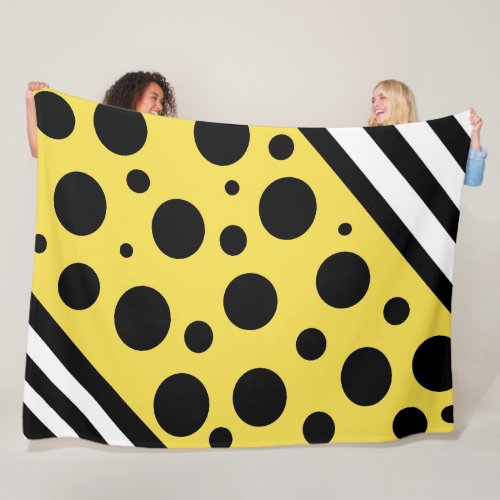 Yellow and Black Polka Dots and Stripes Blanket