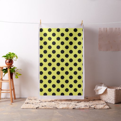 Yellow And Black Polka Dots Fabric