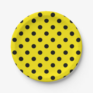 Yellow and Black Polka Dots Paper Plates