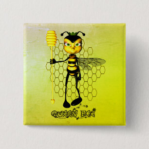 Yellow and black Queen Bee with honeycomb Button