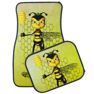Yellow and black Queen Bee with honeycomb Car Floor Mat