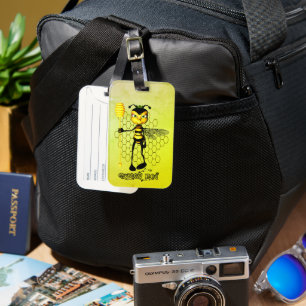 Yellow and black Queen Bee with honeycomb Luggage Tag