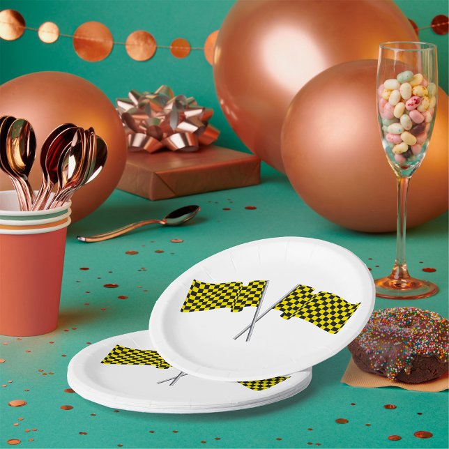Yellow And Black Racing Flags Paper Plates (Creator Uploaded)