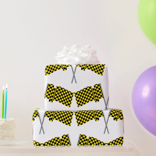 Yellow And Black Racing Flags Wrapping Paper