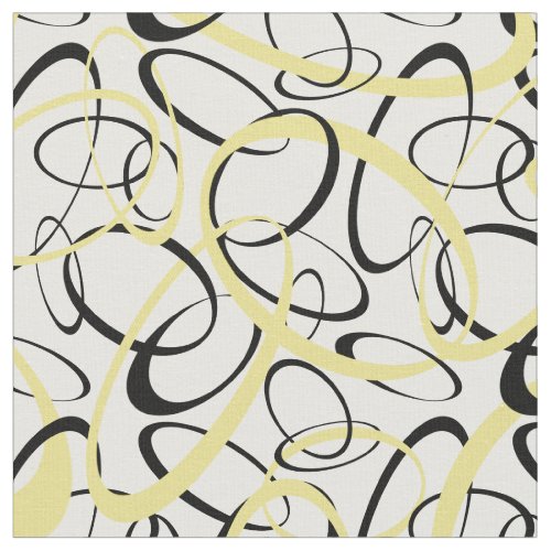 Yellow and Black Retro Shapes Pattern Fabric