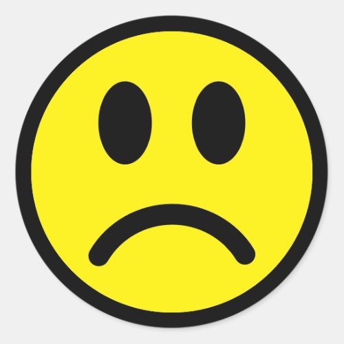 Yellow and Black Sad Face Smilie Emoji Classic Round Sticker