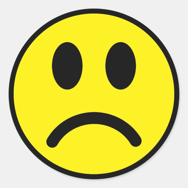 Yellow and Black Sad Face Smilie Emoji Classic Round Sticker (Front)