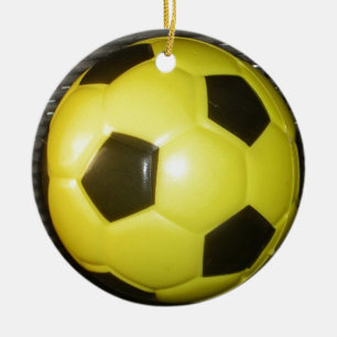 Yellow and Black Soccer (Football) Abstract Design Ceramic Ornament