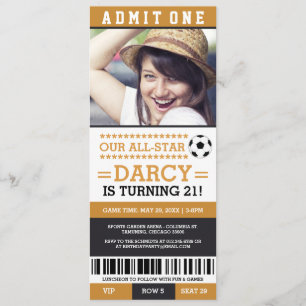 Yellow and Black Soccer Ticket Birthday Invites