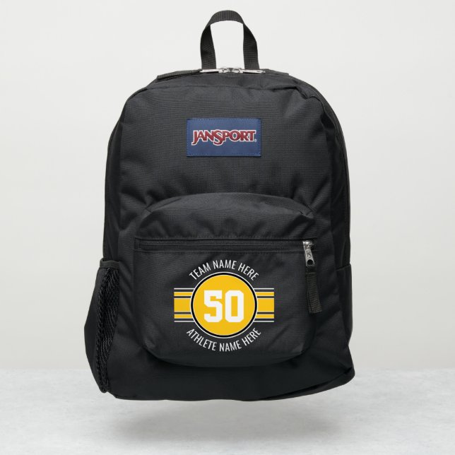 Yellow and Black Sports Jersey Custom Name Number JanSport Backpack (Front)