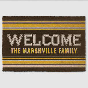 Yellow and Black Sports Jersey Custom Name Welcome Fiber Doormat