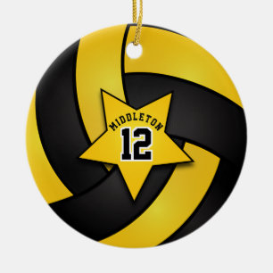 Yellow and Black Star Volleyball 🏐 Ceramic Ornament