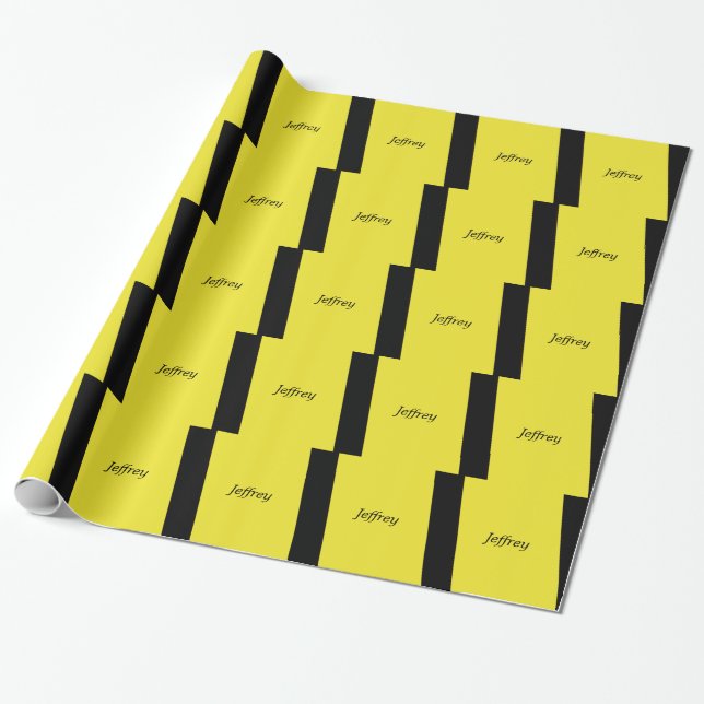 Yellow and Black Stripe Gift Wrap, Name, Modern Wrapping Paper (Unrolled)