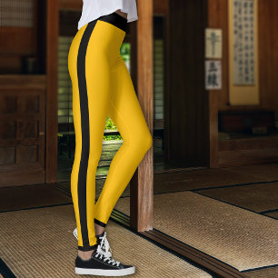 Black leggings with yellow stripe down the side best sale