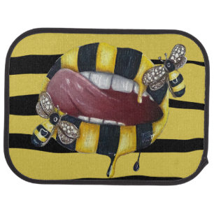 Yellow and black striped car mats. car floor mat