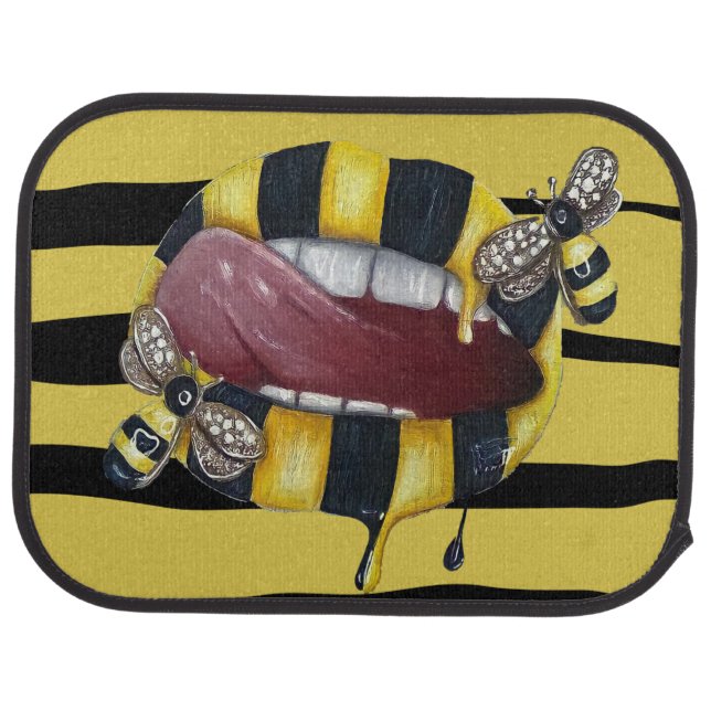 Yellow and black striped car mats. car floor mat (Rear)