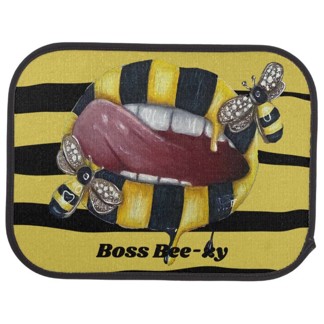 Yellow and black striped car mats. car floor mat (Rear)