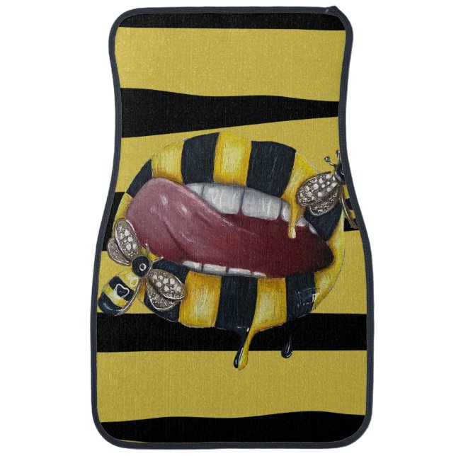 Yellow and black striped car mats. floor mat (Front)