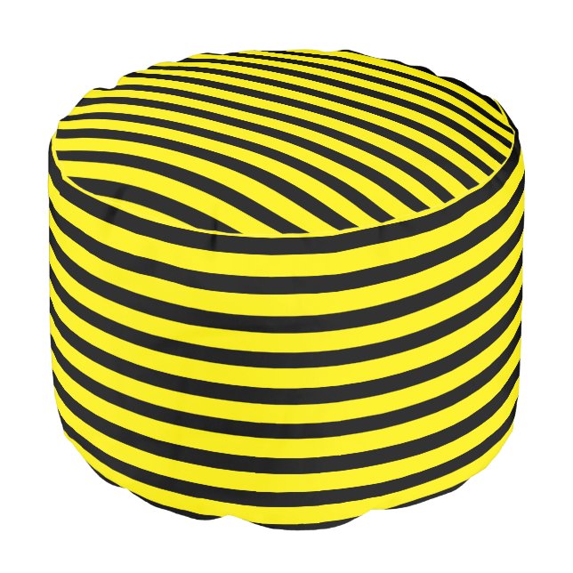 Yellow and black striped pouf (Angled Front)