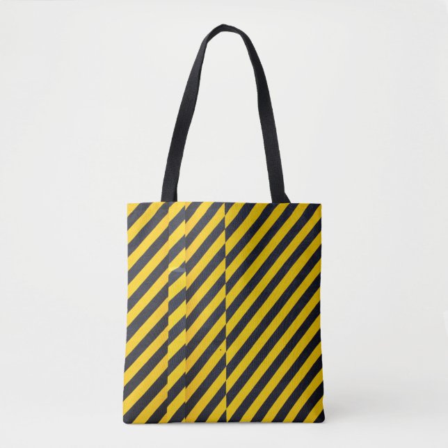 Yellow and black striped textile tote bag (Front)