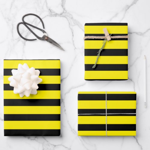 Yellow and black striped wrapping paper sheets