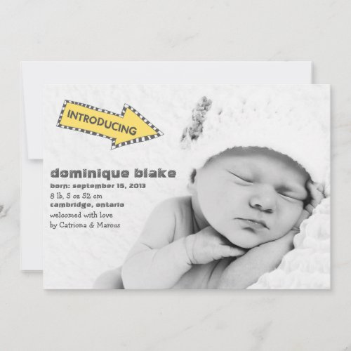 Yellow and Black Stripes Arrow Birth Announcement
