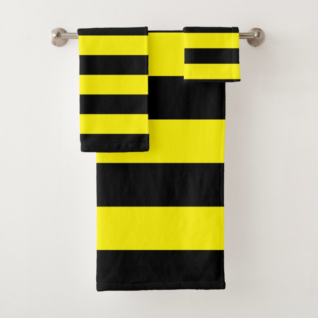 Yellow and Black Stripes Bath Towel Set (Insitu)