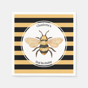 Yellow and Black Stripes Bee Birthday Party Napkins