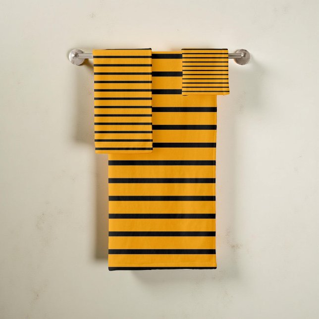 Yellow and Black Stripes Pattern Modern, Stylish Bath Towel Set (Creator Uploaded)