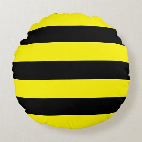 Yellow and Black Stripes Round Pillow