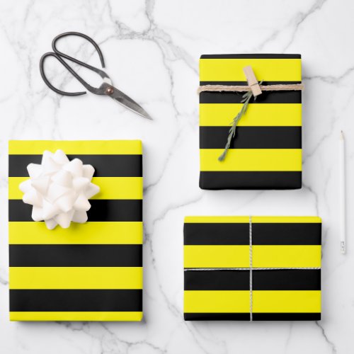 Yellow and Black Stripes Wrapping Paper Sheets