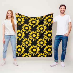 Yellow and Black Sunflower Pattern Fleece Blanket